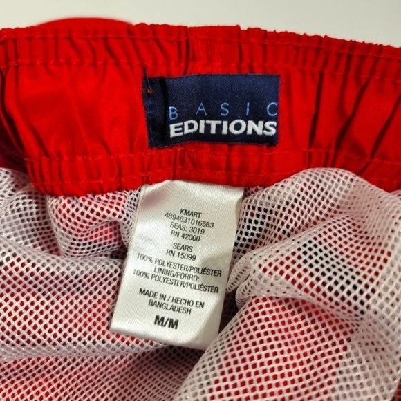 BASIC EDITIONS Red Drawstring Lined Casual Loose Fit Swim Trunk Shorts | Medium - Picture 4 of 4